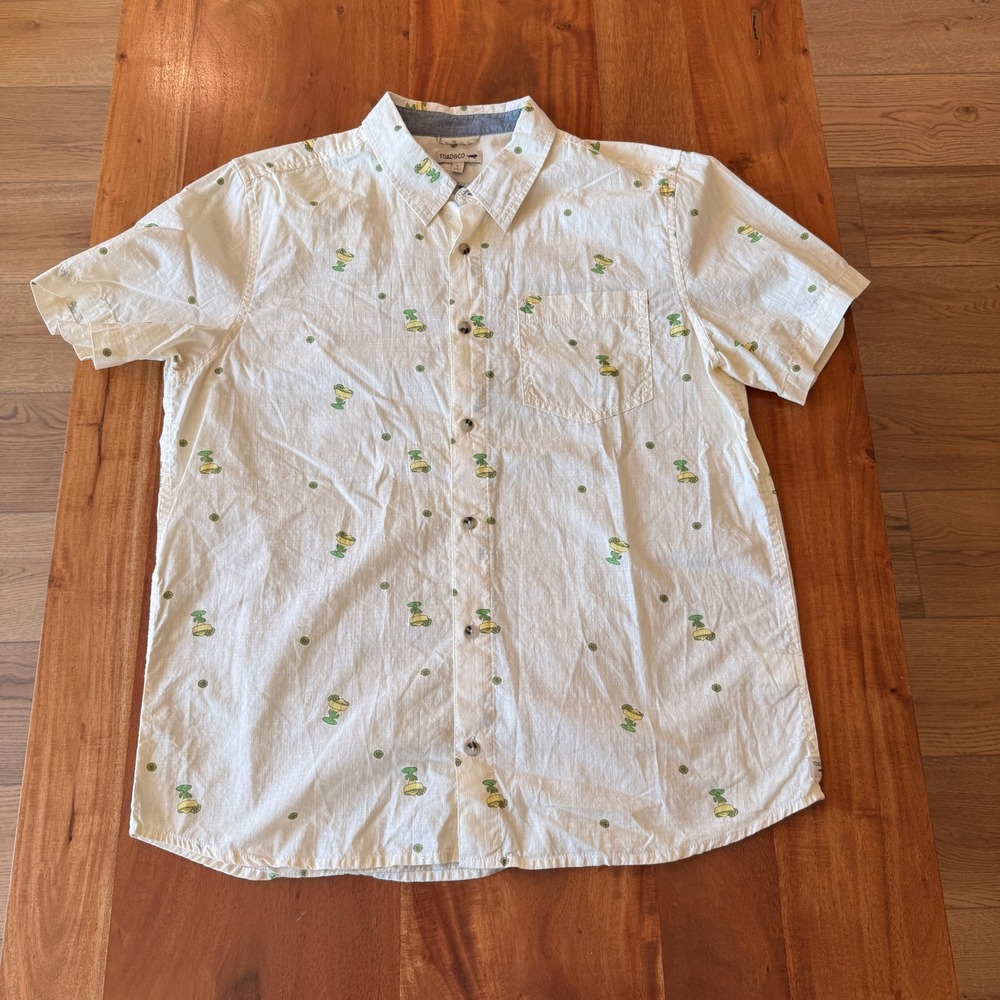 Toad & Co Men's Pale Yellow "Margarita" Short Sleeve Button Up Shirt Size L